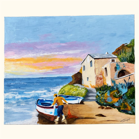 Retour de pêche au crépuscule